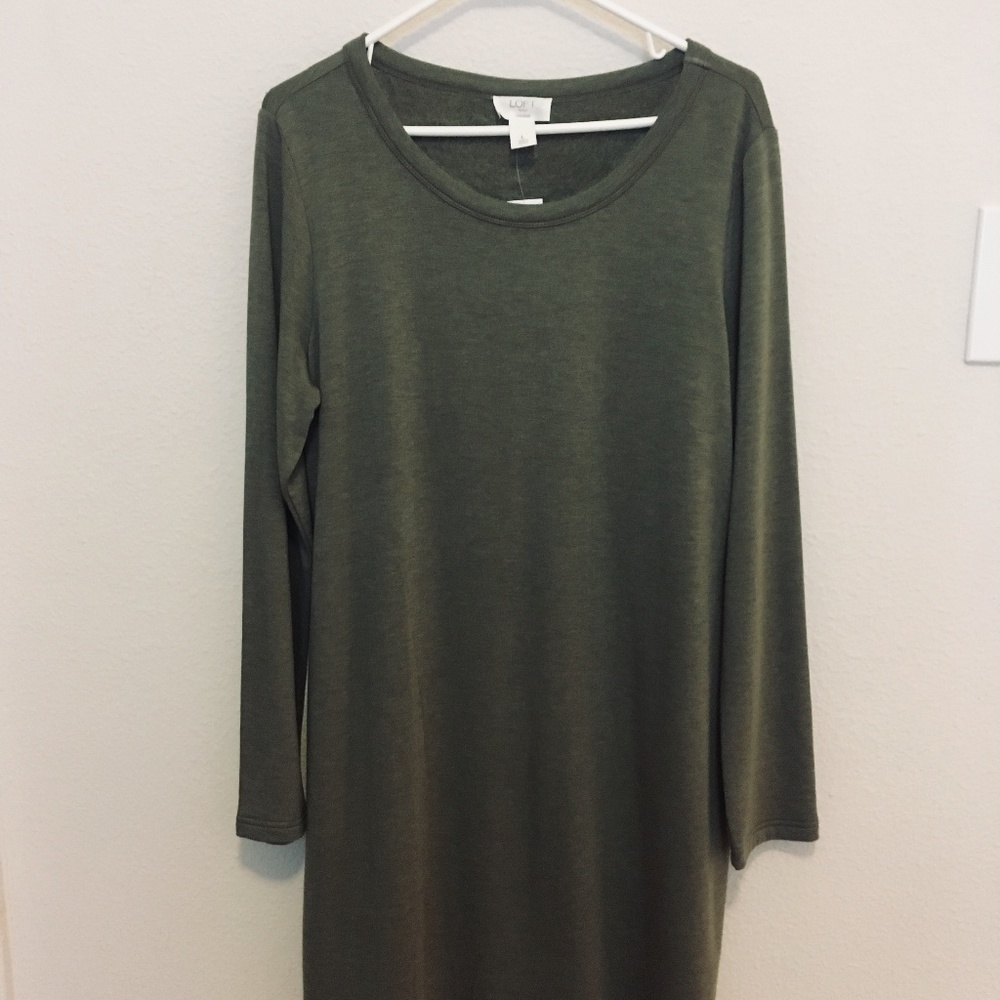 LOFT Army Green Long Sleeve Dress